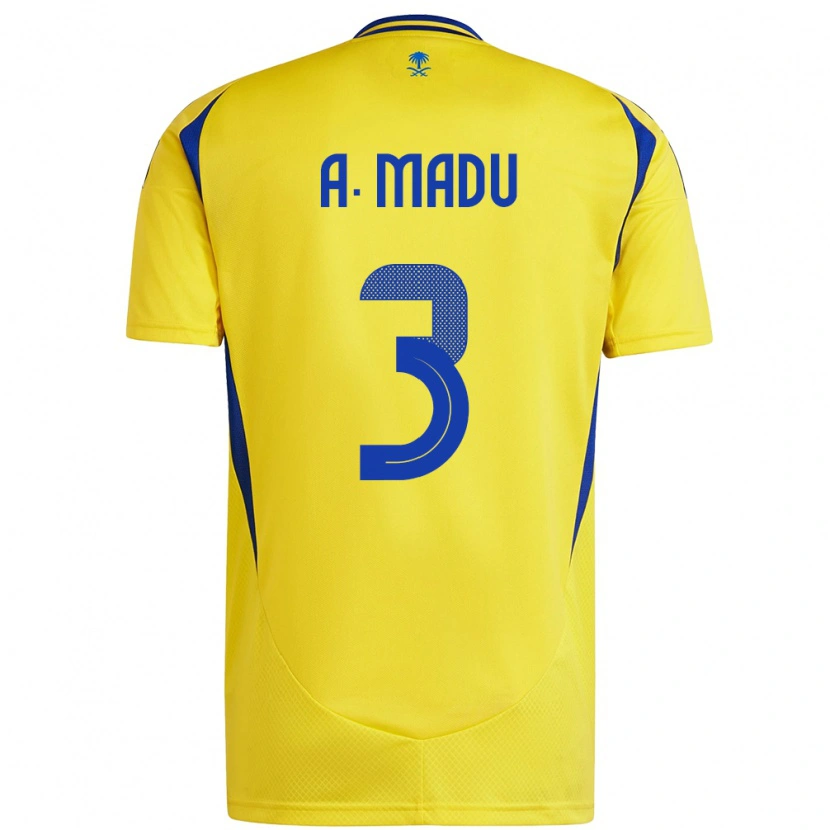 Danxen Donna Maglia Abdullah Madu #3 Giallo Blu Kit Gara Home 2024/25 Maglietta