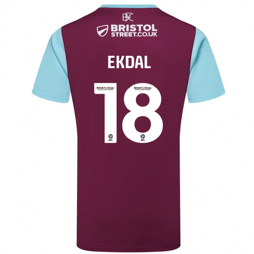 Danxen Donna Maglia Hjalmar Ekdal #18 Borgogna Azzurro Kit Gara Home 2024/25 Maglietta