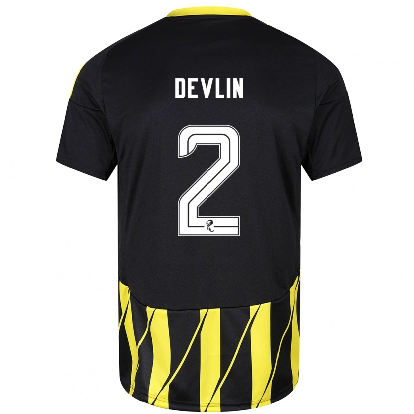 Danxen Donna Maglia Nicky Devlin #2 Nero Giallo Kit Gara Away 2024/25 Maglietta