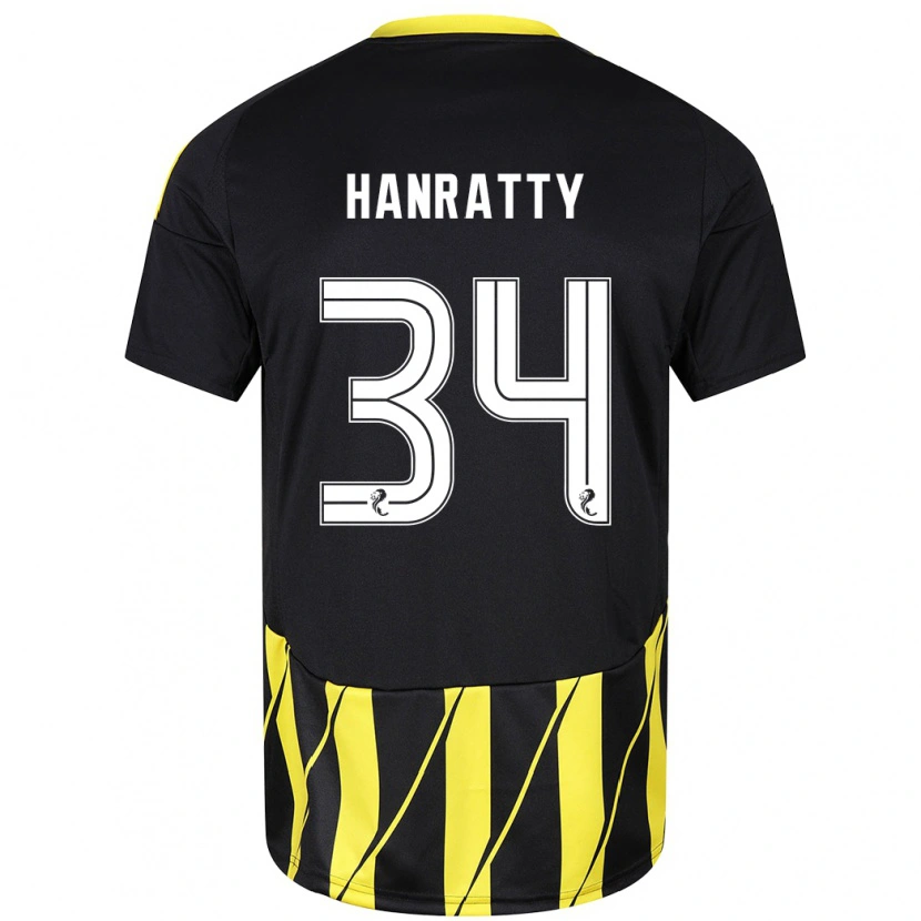 Danxen Donna Maglia Kevin Hanratty #34 Nero Giallo Kit Gara Away 2024/25 Maglietta