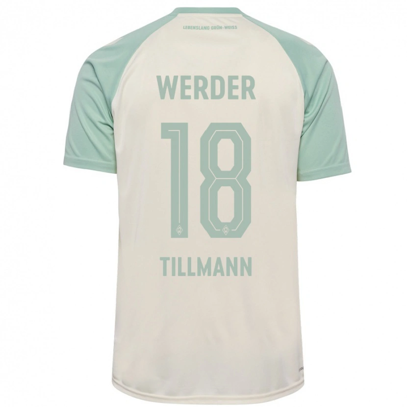 Danxen Donna Maglia Felix Tillmann #18 Bianco Sporco Verde Chiaro Kit Gara Away 2024/25 Maglietta