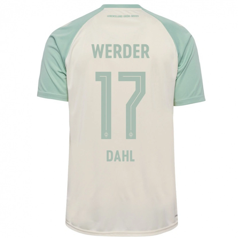 Danxen Donna Maglia Amira Dahl #17 Bianco Sporco Verde Chiaro Kit Gara Away 2024/25 Maglietta