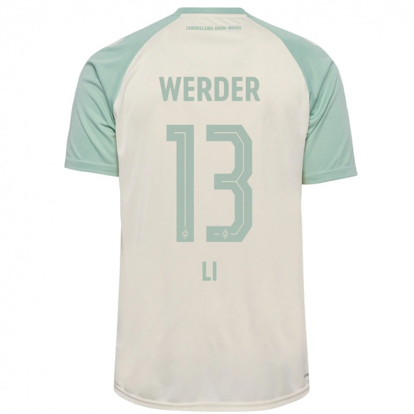 Danxen Donna Maglia Xiancheng Li #13 Bianco Sporco Verde Chiaro Kit Gara Away 2024/25 Maglietta