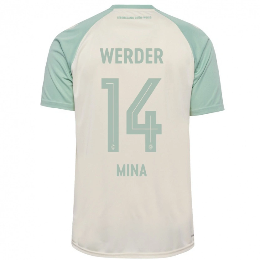 Danxen Donna Maglia Johan Mina #14 Bianco Sporco Verde Chiaro Kit Gara Away 2024/25 Maglietta