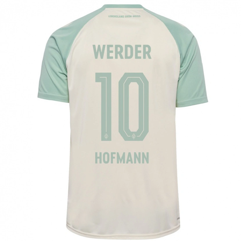 Danxen Donna Maglia Justin Hofmann #10 Bianco Sporco Verde Chiaro Kit Gara Away 2024/25 Maglietta