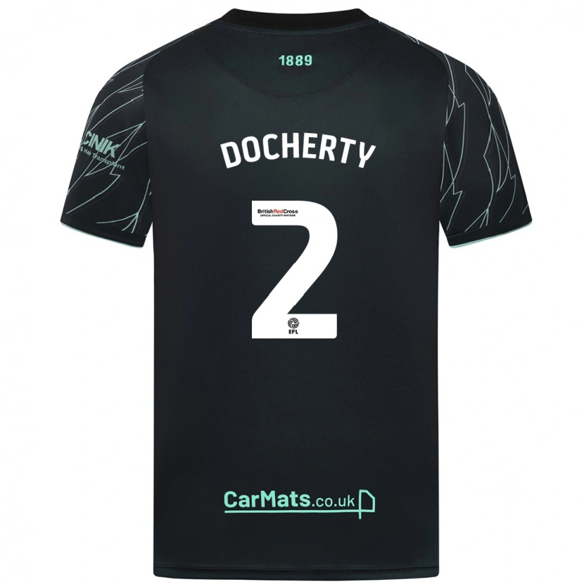 Danxen Donna Maglia Charley Docherty #2 Nero Verde Kit Gara Away 2024/25 Maglietta