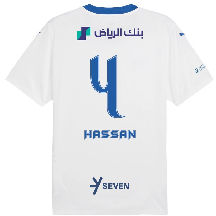 Danxen Donna Maglia Eman Hassan #4 Bianco Blu Kit Gara Away 2024/25 Maglietta