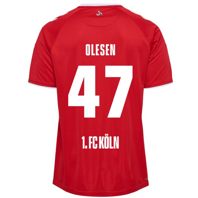 Danxen Donna Maglia Mathias Olesen #47 Rosso Bianco Kit Gara Away 2024/25 Maglietta