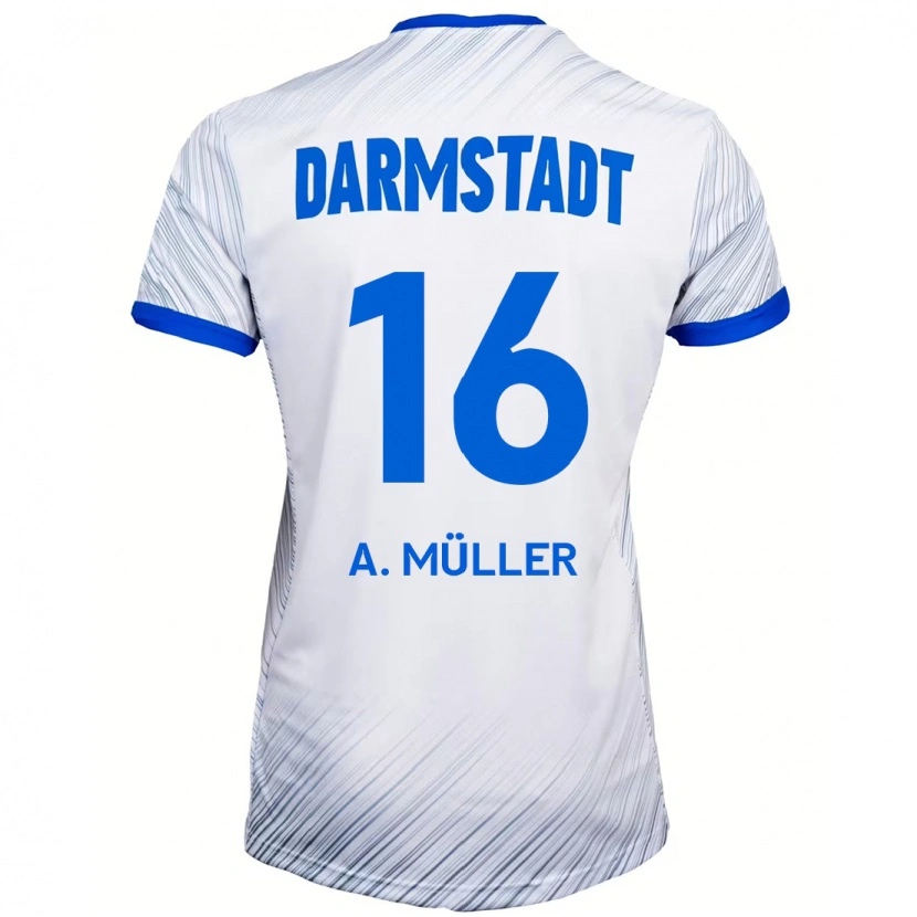 Danxen Donna Maglia Andreas Müller #16 Bianco Blu Kit Gara Away 2024/25 Maglietta