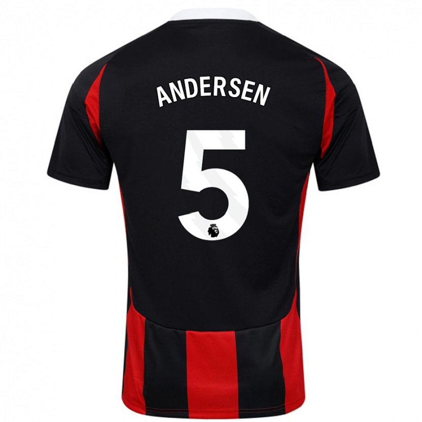 Danxen Donna Maglia Joachim Andersen #5 Nero Rosso Kit Gara Away 2024/25 Maglietta