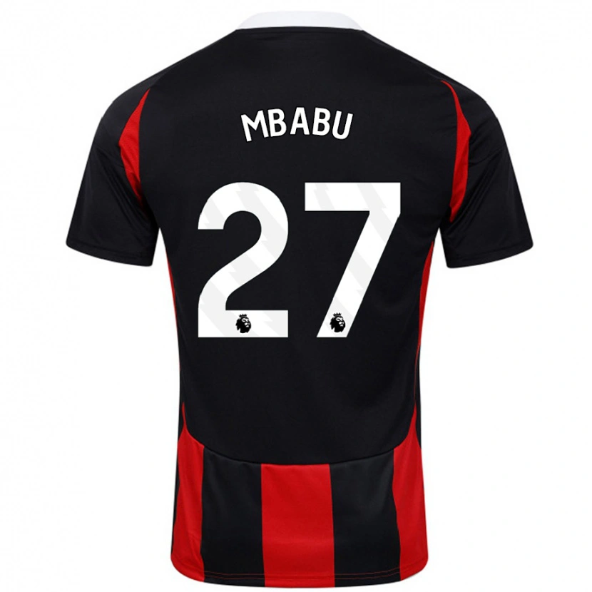 Danxen Donna Maglia Kevin Mbabu #27 Nero Rosso Kit Gara Away 2024/25 Maglietta