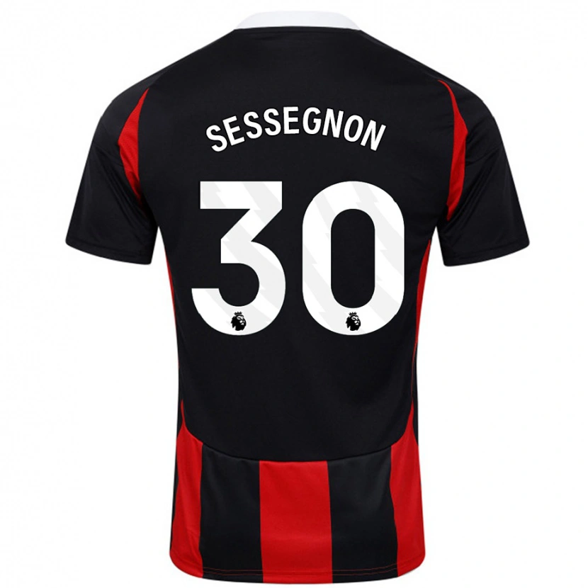 Danxen Donna Maglia Ryan Sessegnon #30 Nero Rosso Kit Gara Away 2024/25 Maglietta