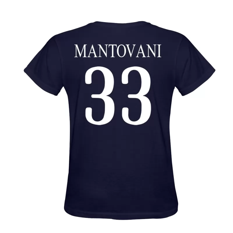 Uomo Luca Mantovani #33 Blu Scuro Calcio Design T-shirt Camicia