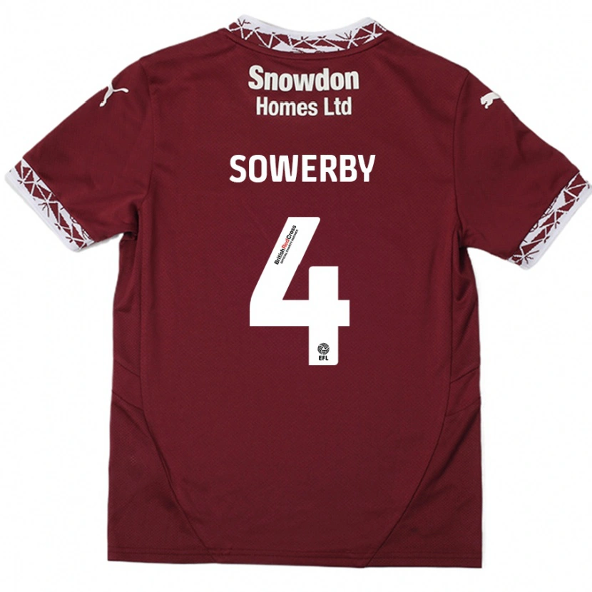 Danxen Bambino Maglia Jack Sowerby #4 Borgogna Kit Gara Home 2024/25 Maglietta