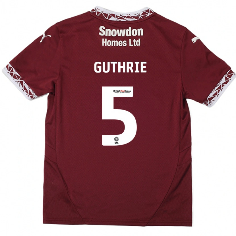 Danxen Bambino Maglia Jon Guthrie #5 Borgogna Kit Gara Home 2024/25 Maglietta