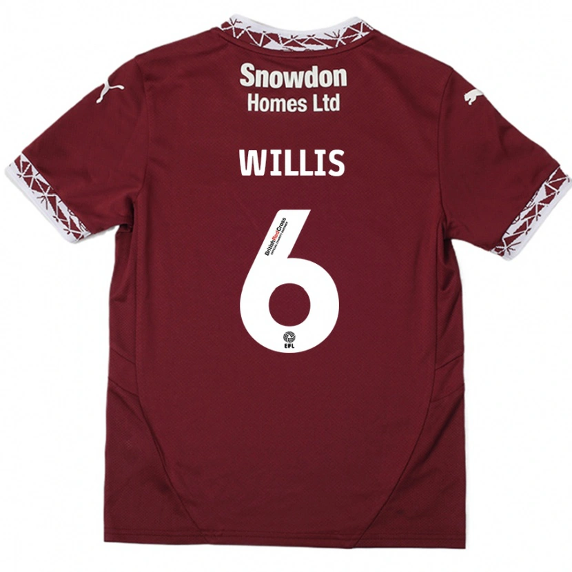 Danxen Bambino Maglia Jordan Willis #6 Borgogna Kit Gara Home 2024/25 Maglietta