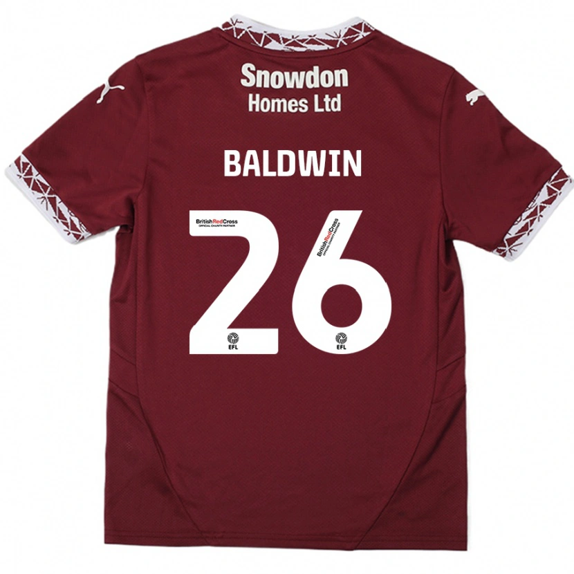 Danxen Bambino Maglia Jack Baldwin #26 Borgogna Kit Gara Home 2024/25 Maglietta