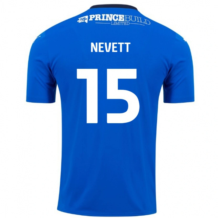 Danxen Bambino Maglia George Nevett #15 Blu Bianco Kit Gara Home 2024/25 Maglietta