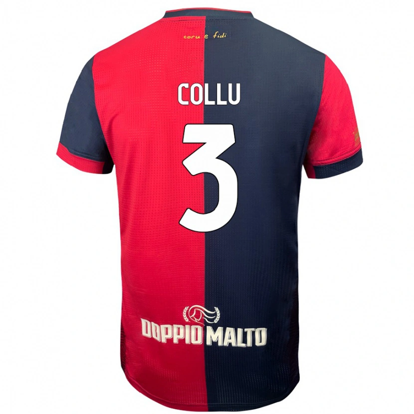Danxen Bambino Maglia Davide Collu #3 Rosso Blu Più Scuro Kit Gara Home 2024/25 Maglietta