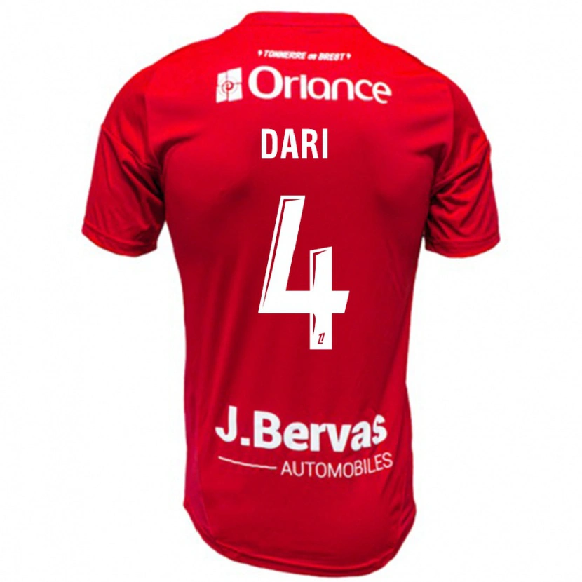 Danxen Bambino Maglia Achraf Dari #4 Rosso Bianco Kit Gara Home 2024/25 Maglietta