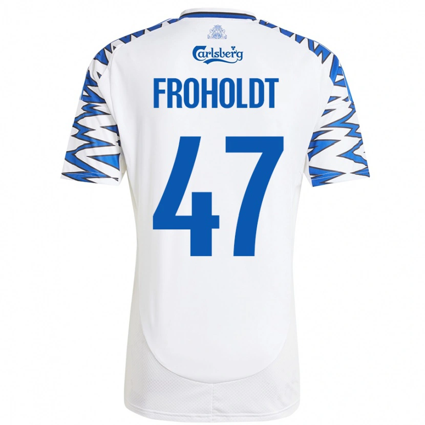 Danxen Bambino Maglia Victor Froholdt #47 Bianco Azzurro Kit Gara Home 2024/25 Maglietta