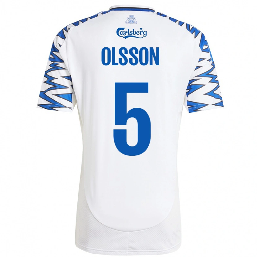 Danxen Bambino Maglia Cornelius Olsson #5 Bianco Azzurro Kit Gara Home 2024/25 Maglietta