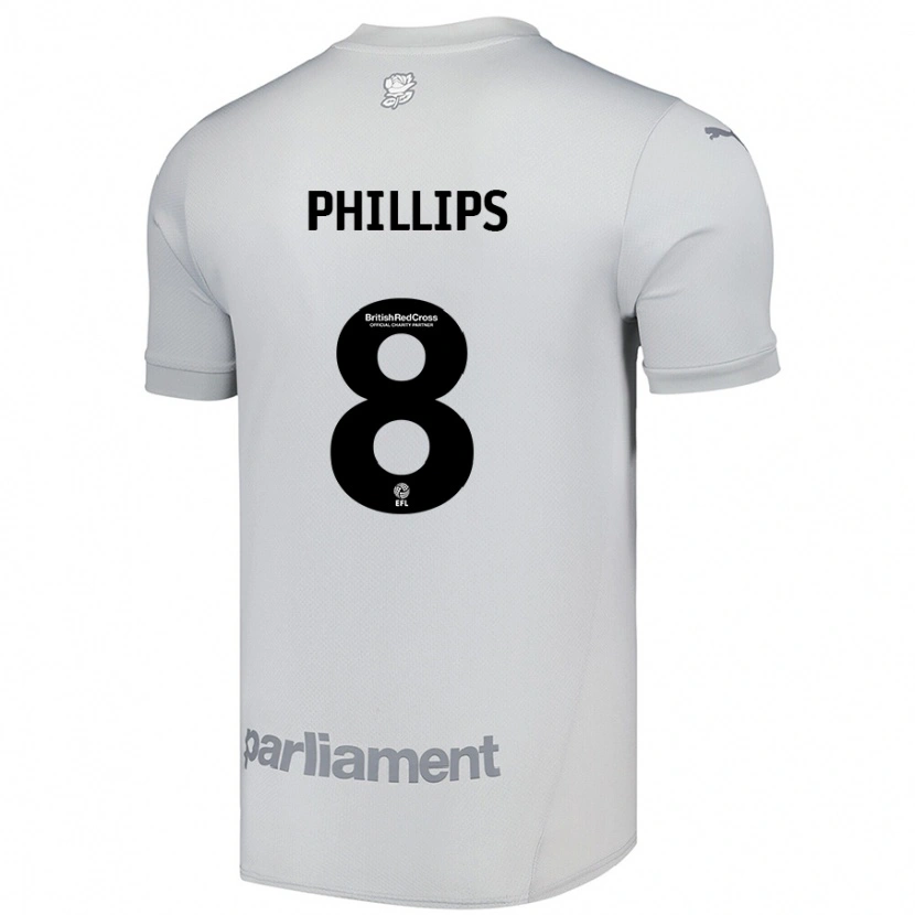 Danxen Bambino Maglia Adam Phillips #8 Grigio Argento Kit Gara Away 2024/25 Maglietta