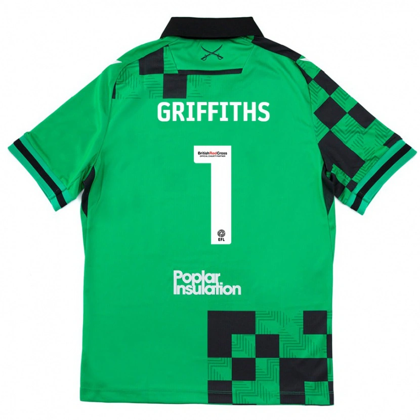 Danxen Bambino Maglia Josh Griffiths #1 Verde Nero Kit Gara Away 2024/25 Maglietta