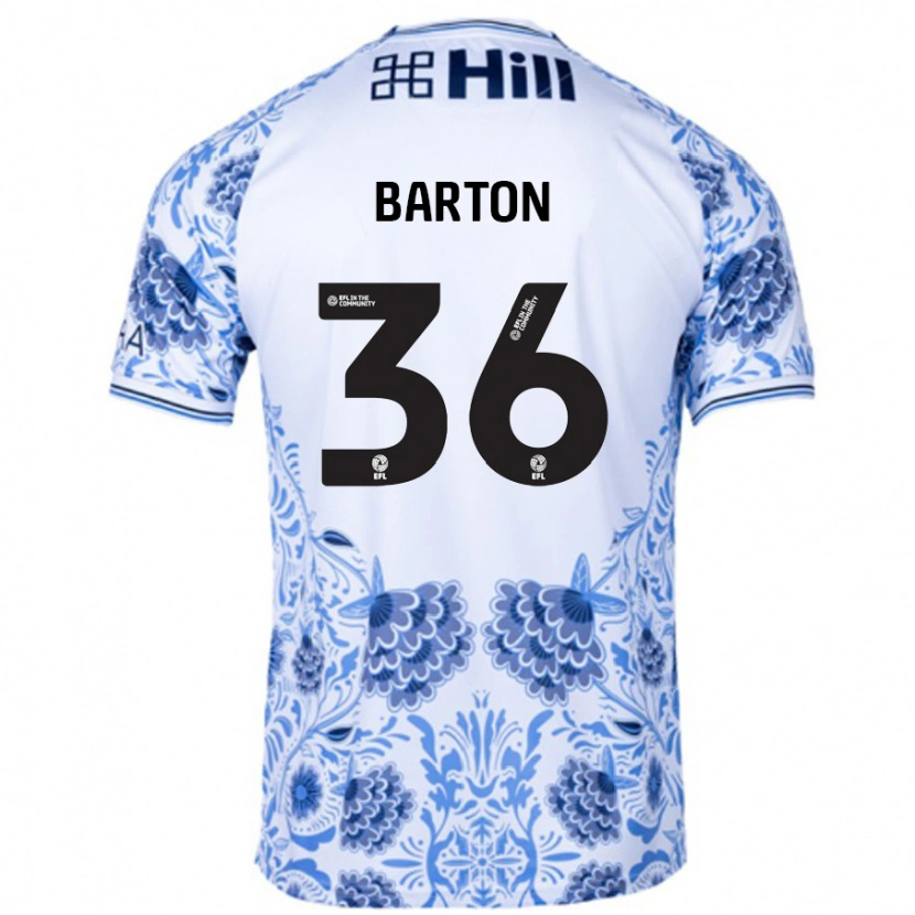 Danxen Bambino Maglia Dan Barton #36 Bianco Blu Kit Gara Away 2024/25 Maglietta