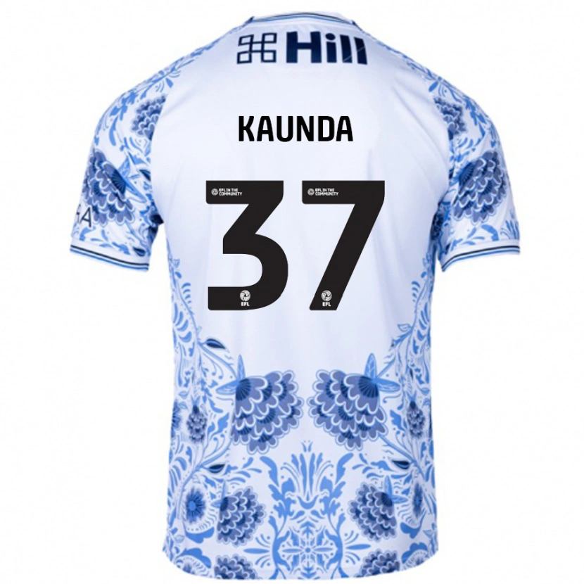 Danxen Bambino Maglia Amaru Kaunda #37 Bianco Blu Kit Gara Away 2024/25 Maglietta