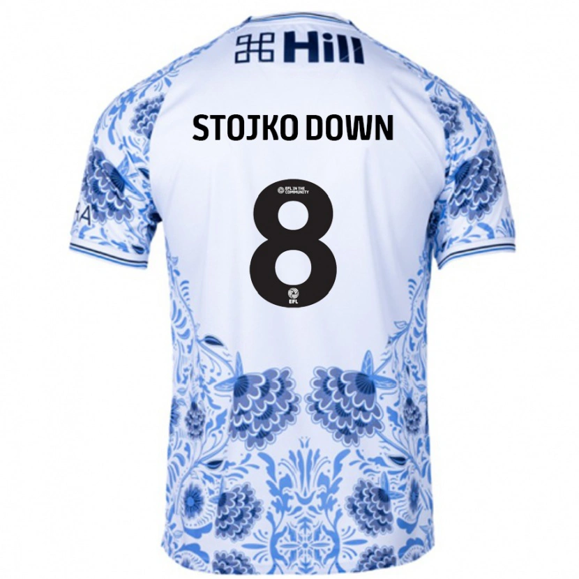 Danxen Bambino Maglia Alysha Stojko-Down #8 Bianco Blu Kit Gara Away 2024/25 Maglietta