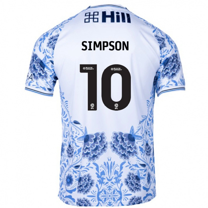Danxen Bambino Maglia Harley-Jean Simpson #10 Bianco Blu Kit Gara Away 2024/25 Maglietta