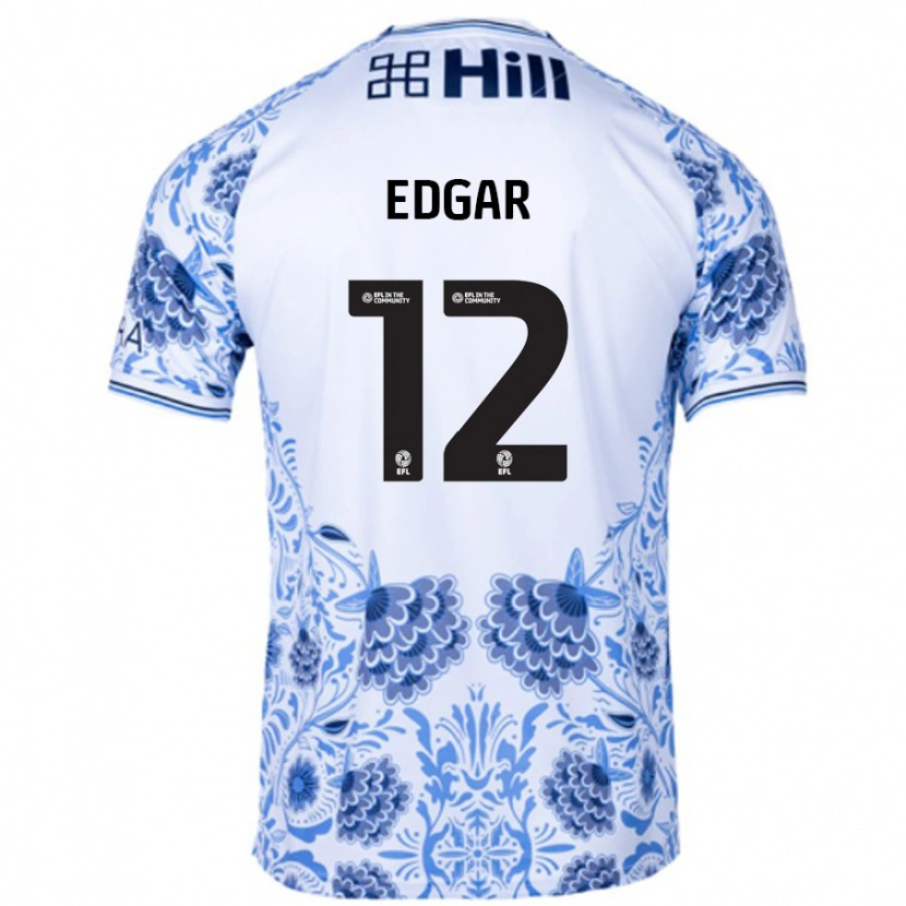 Danxen Bambino Maglia Sammy Edgar #12 Bianco Blu Kit Gara Away 2024/25 Maglietta