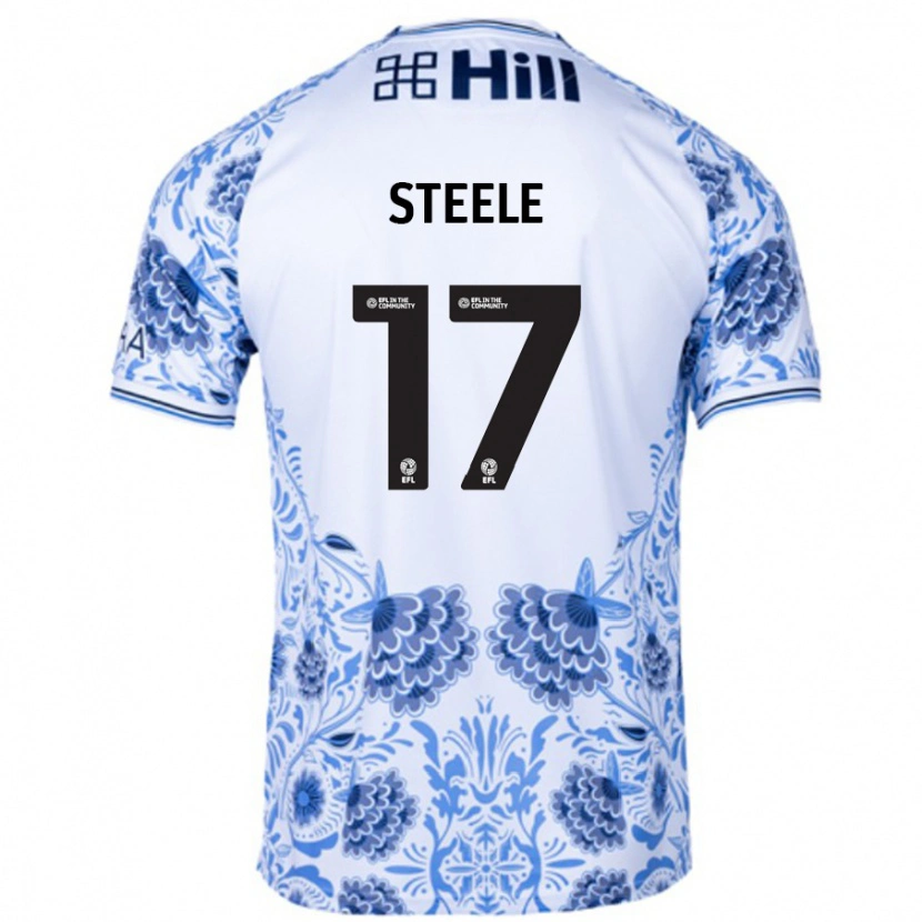 Danxen Bambino Maglia Fran Steele #17 Bianco Blu Kit Gara Away 2024/25 Maglietta