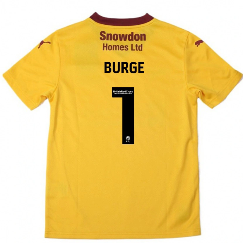 Danxen Bambino Maglia Lee Burge #1 Arancione Borgogna Kit Gara Away 2024/25 Maglietta