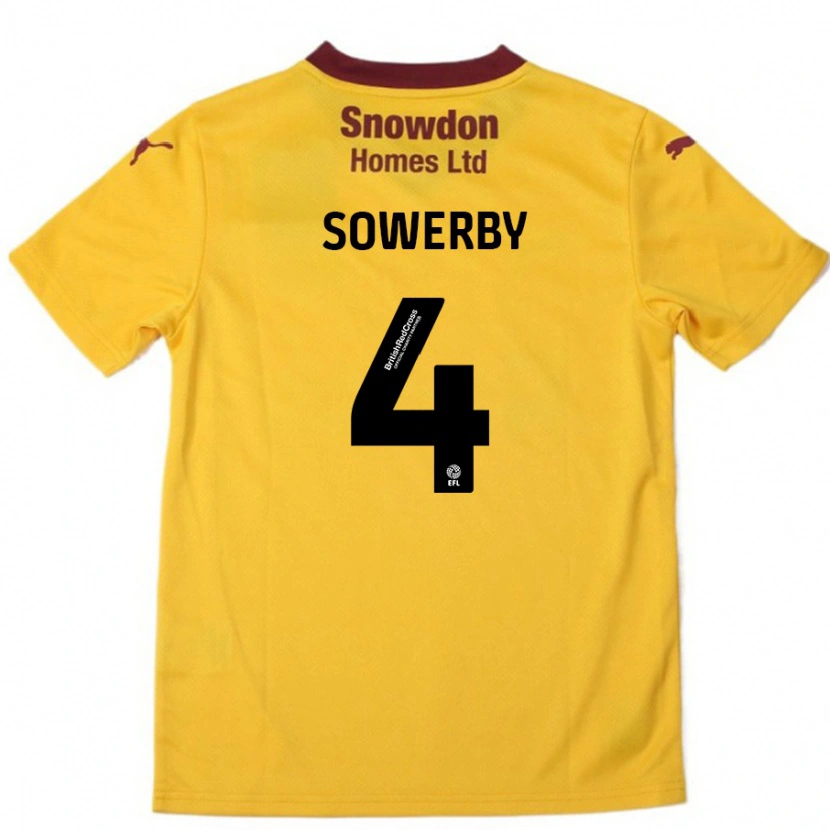 Danxen Bambino Maglia Jack Sowerby #4 Arancione Borgogna Kit Gara Away 2024/25 Maglietta
