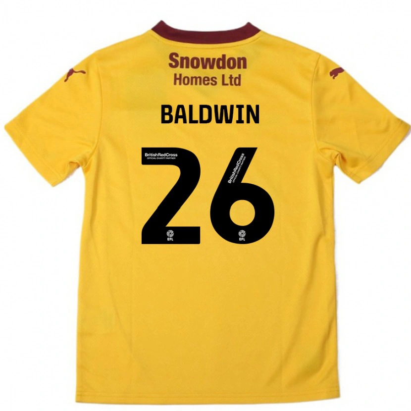 Danxen Bambino Maglia Jack Baldwin #26 Arancione Borgogna Kit Gara Away 2024/25 Maglietta