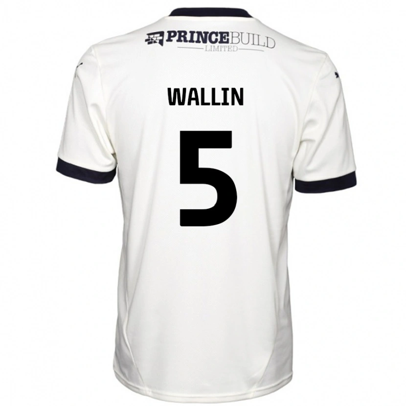 Danxen Bambino Maglia Oscar Wallin #5 Bianco Sporco Nero Kit Gara Away 2024/25 Maglietta