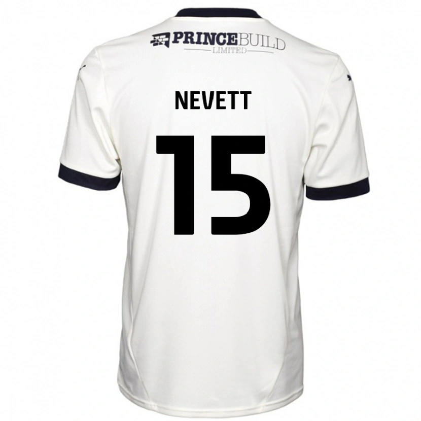Danxen Bambino Maglia George Nevett #15 Bianco Sporco Nero Kit Gara Away 2024/25 Maglietta