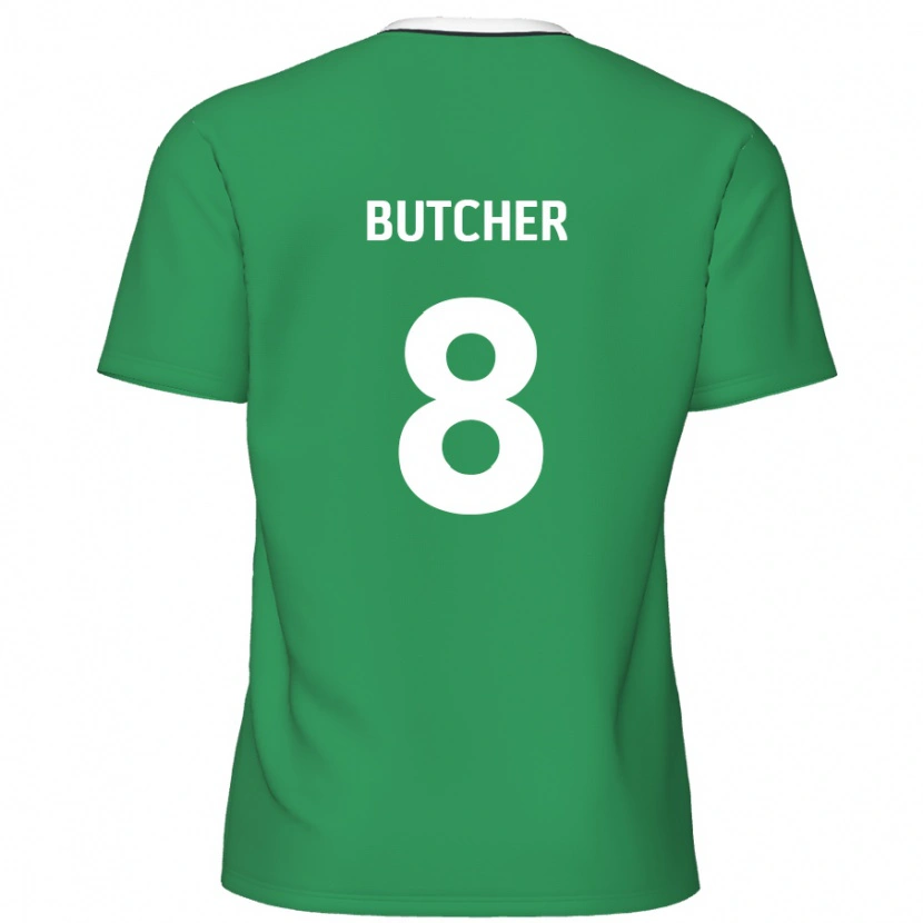 Danxen Bambino Maglia Matt Butcher #8 Verde Strisce Bianche Kit Gara Away 2024/25 Maglietta