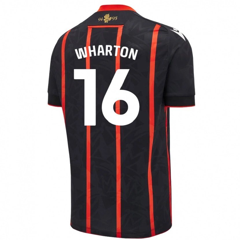 Danxen Bambino Maglia Scott Wharton #16 Nero Rosso Kit Gara Away 2024/25 Maglietta