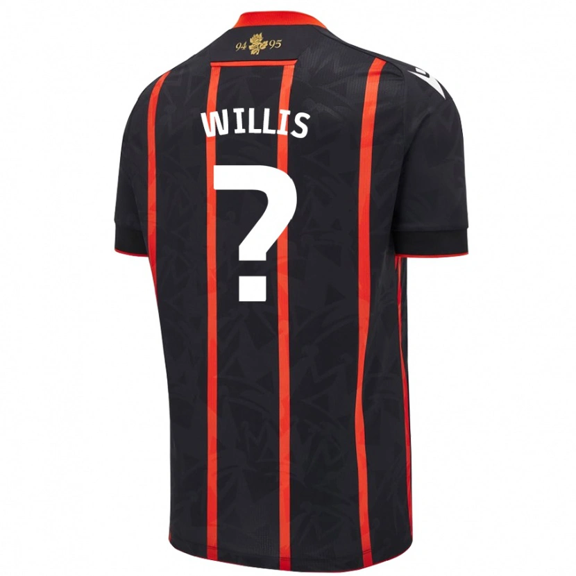 Danxen Bambino Maglia Nathan Willis #0 Nero Rosso Kit Gara Away 2024/25 Maglietta