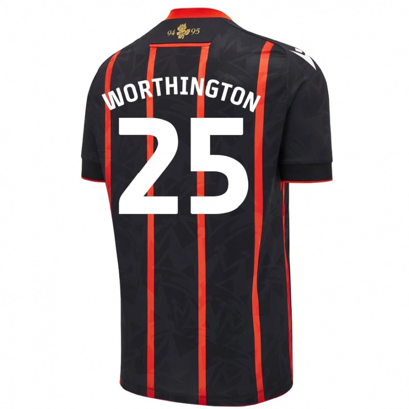 Danxen Bambino Maglia Nicola Worthington #25 Nero Rosso Kit Gara Away 2024/25 Maglietta