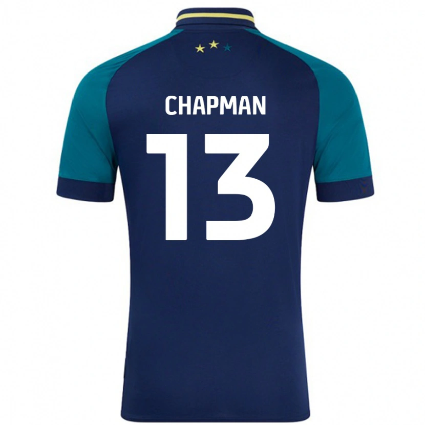 Danxen Bambino Maglia Jacob Chapman #13 Blu Navy Verde Scuro Kit Gara Away 2024/25 Maglietta