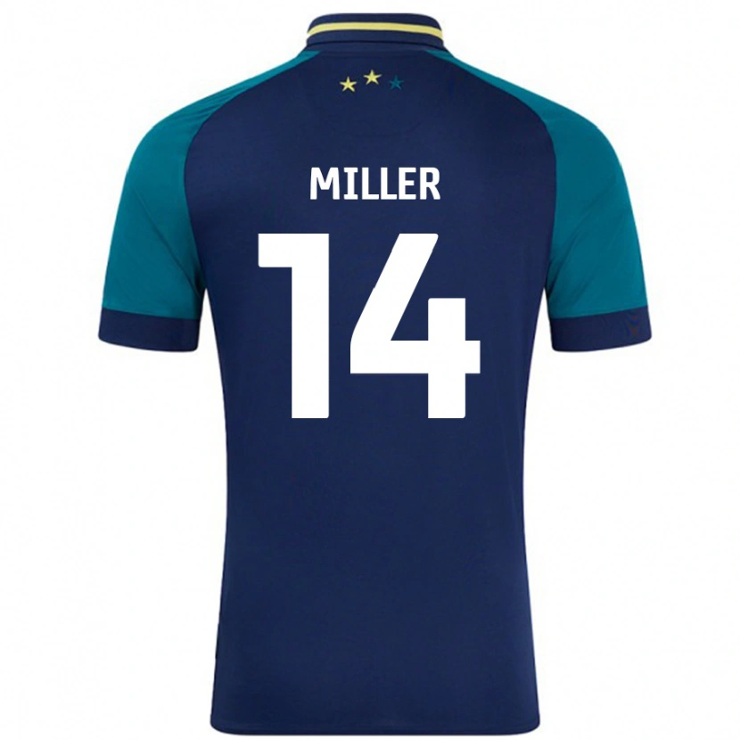 Danxen Bambino Maglia Mickel Miller #14 Blu Navy Verde Scuro Kit Gara Away 2024/25 Maglietta