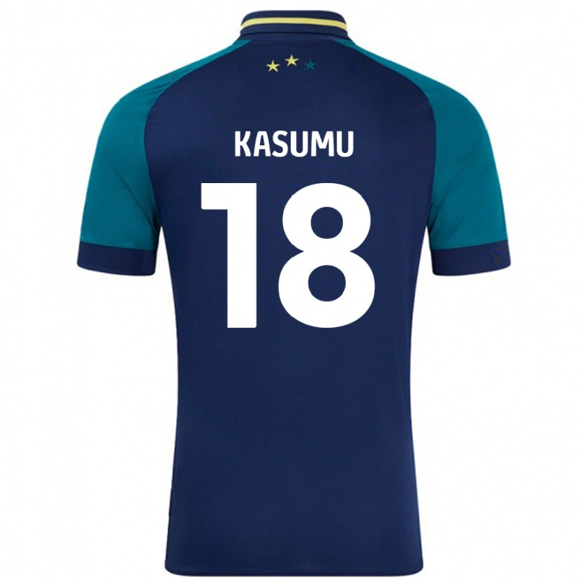 Danxen Bambino Maglia David Kasumu #18 Blu Navy Verde Scuro Kit Gara Away 2024/25 Maglietta