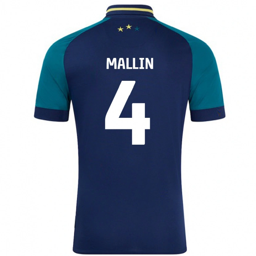 Danxen Bambino Maglia Kate Mallin #4 Blu Navy Verde Scuro Kit Gara Away 2024/25 Maglietta