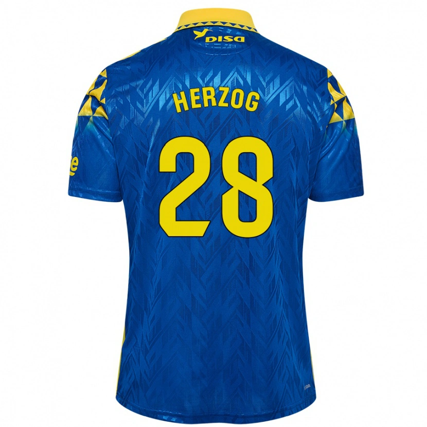 Danxen Bambino Maglia Juanma Herzog #28 Blu Giallo Kit Gara Away 2024/25 Maglietta