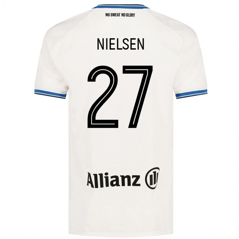 Danxen Bambino Maglia Casper Nielsen #27 Bianco Kit Gara Away 2024/25 Maglietta