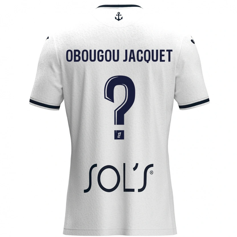Danxen Bambino Maglia Noam Obougou Jacquet #0 Bianco Blu Scuro Kit Gara Away 2024/25 Maglietta